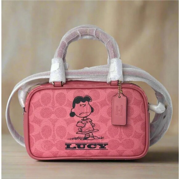 Coach x Peanuts Lucy Satchel Crossbody Bag Pink Canvas Halloween - Picture 1 of 12